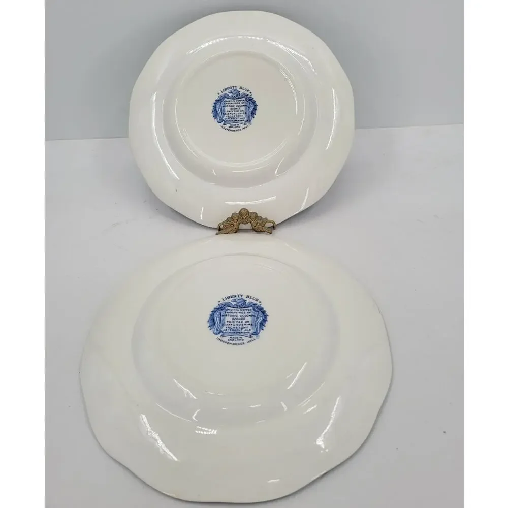 Staffordshire Vintage Liberty Blue 1776 Colonial Transferware 2 Dinner Plate 5-5